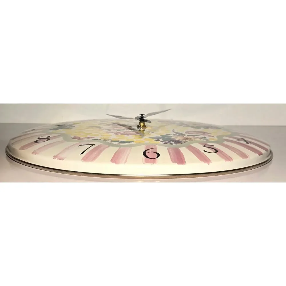 MacKenzie Childs Bathing Hut Butternut Enamel Wall Clock & Soap Dispenser Set